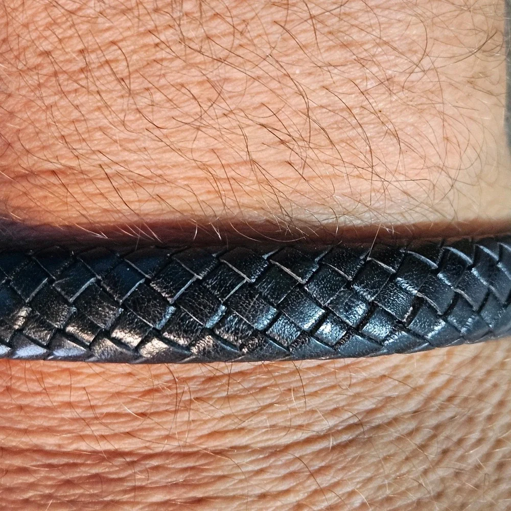 Skagen Leather Bracelet Set Black Braided Studded Chain Wrap 3pc